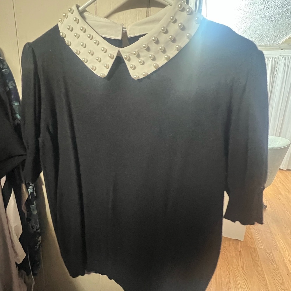 Black Top with White Studded Collar